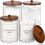 4 Pack Qtip Holder Dispenser with Wood Lids - 10 oz Clear Plastic