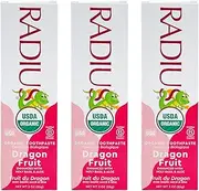 RADIUS USDA Organic Children's Dragon Fruit Toothpaste, 3 count, 3oz | Non Toxic | Designed to Improve Gum Health and Help Prevent Cavities | For Kids 6 Months and Up