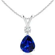 Lab-Grown Blue Sapphire Teardrop Pendant with Lab Diamond