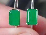 Emerald Octagon Cut Dangle Leverback Earrings 14kt Solid White Gold