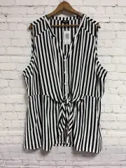 Torrid 3 3X Classic Peplum Blouse Black White Stripe Tie Front New