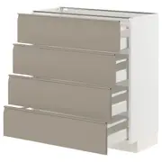 METOD / MAXIMERA base cab 4 frnts/4 drawers, white/Upplöv matt dark beige, 80x37x80 cm