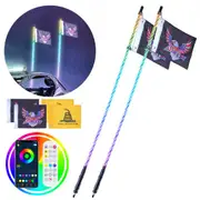 VEVOR 2 PCS 5 FT Whip Light, APP & RF Remote Control Led Whip Light, Waterproof 360 Spiral RGB Chasing Lighted Whips with 4 Flags, for UTVs, ATVs, Mo