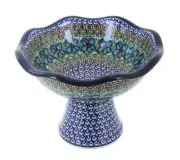 Blue Rose Polish Pottery Mardi Gras Small Pedestal Dish