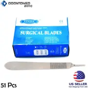 50 STERILE SURGICAL BLADES #11 #12 WITH FREE SCALPEL KNIFE HANDLE #3