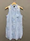 Women's Big Strike USA Convertible Tunic Tie Front Blue Top Blouse Size L Large