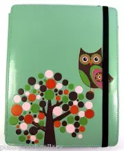 "Retro Owl" Faux Leather IPAD Cover-Protector - Teal Green