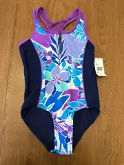 ZeroXposur Swim Suit Girl Small 7-8 Floral Purple One Piece Swimming Bathing
