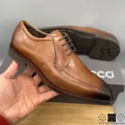 Ecco Calcan Apron Shoes Brown Leather Oxford Lace Up Moc Toe Mens Size 5.5 EU 39