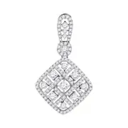 14k White Gold Round Diamond Square Pendant 1 Cttw