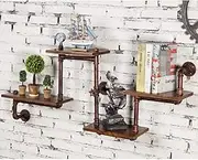 Vintage Industrial Wall Mounted Floating Shelves Display Rack for Home Living Room Storage Antique Copper Water Pipe Shelving System with Rustic Charm