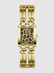 GUESS Women's Gold Mod Animal Print Dial Link Watch, Denim