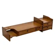 Bamboo Monitor Stand Riser with Double Drawer for Desk-Brown
