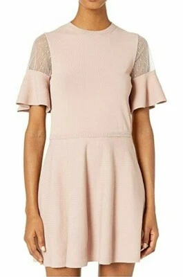 Red Valentino Womens Stretch Viscose Yarn & Point D'esprit Dress Pink Size L -
