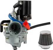 Engine Carburetor Motorcycle 19mm Carburator with Air Filter for Jog 50cc 90cc for JOG90 Moped 2 Stroke for 1E40QMB for 1PE40QMB for 1E50QMG Carburetor(Sliver Set)