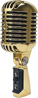 Non-Wired Microphone, Professional Dynamic Vocal Mic Microphone Vintage Classic Style for Karaoke Live Performance (Gold Color)
