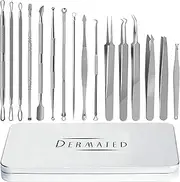 Dermated [16 Pieces] Blackhead Remover Tools Pimple Popper Tool Kit | Stainless Steel Professional Pimple Extractor Tool Kit for Blackheads, Blemish, Comdone, Acne, Zit, and Whiteheads for Face & Nose