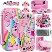 TIKOdirect Carrying Case for Switch OLED, Cute Portable Travel Bag in Newest Updated Design of Pink Interior with Soft Protective Case, Screen Protectors and Thumb Grip caps, Pink
