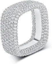 [MDFUN] 18K White Gold Plated Iced Out Promise Engagement Wedding Eternity Ring for Women Men, Sparkling Cubic Zirconia Square Rings 10mm Width Size 5-10.5
