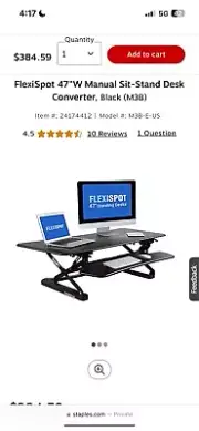 FlexiSpot 47"W Manual Sit-Stand Desk Converter, Black