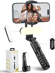 Gimbal Stabilizer wih Detachable Fill Light, Extendable Auto Balance Selfie Stick Tripod with Wireless Remote, 1-Axis Multifunction Remote 360°Automatic Rotation for iPhone/Android