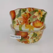 Set of 2 222 Fifth Pumpkin Vine Orange Salad Soup Bowls Autumn Thanksgiving Fall