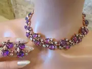 ALEXANDRITE GEMSTONE LADIES NECKLACE EARRING SET 14K ROSE GOLD FILLED