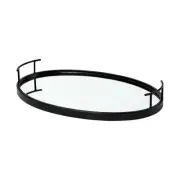 Ansel 20 In. L X 14 In. W Black Metal Mirrored Bottom Oval Serving Tray