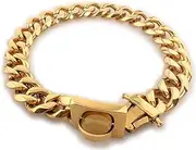 Stainless Steel 19mm Dog Metal Collar Walking Chain with Secure Buckle for Large Dog Gold Silver Cuban Link(Golden,10inch(Neck 20-25cm))