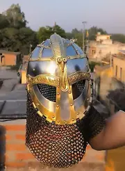 Medieval Knight Viking Helmet With Chainmail Medieval LARP Reenactment Helmet