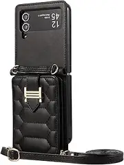 [XIMAND] for Samsung Galaxy Z Flip 4 Wallet Case with 3 Card Slots,Shockproof and Skin-Like Soft Leather,Stylish and Luxurious Perfect for Women.(Black)