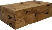 Genuine Teak Coffee Table: Brown Wood Living Room Tables, Farmhouse Center & Storage, 90x50x30 cm Fully Assembled