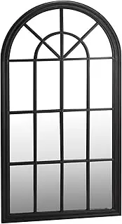 OIKITURE Window Mirror Arched 76x51CM Wall Mounted or Floor Standing, Wall Mirror Window Decorative Mirrors 3MM Thick Shatterproof Glass, Wooden Frame, for Bathroom Entryway Living Room, Black