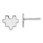 Sterling Silver Rhodium-Plated Polished Puzzle Piece Post Earrings