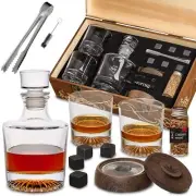 Whiskey Gift Set 14 pcs - Whiskey Decanter + Wooden Smoker + Old Fashioned Gl...