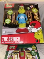 Airblown Inflatables Christmas Fuzzy Plush Grinch in Blue Sweater 10 ft + Gift!!