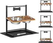 Meadaro Dog Bowls, Elevated Dog Bowls with Spill Proof Mat for Large Medium Dogs, 11 Heights 15 Tilted Stainless Steel Raised Dog Bowls Stand, Lifted Metal Dog Food and Water Bowl - Black