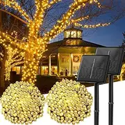 Solar String Lights for Outside 2Pack, 2x12M 200 LED Christmas Solar String Lights with 8 Lighting Modes, IP65 Waterproof Solar Lights Outdoor, Solar Lights for Outside Tree Party Decor, Warm White