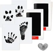 QIOON Baby Footprint Handprint Kit - Clean Touch Black Ink Pad - Create Lasting Memories of Your Baby's Prints - Safe, Inkless and Doesn't Touch Skin - New Parents (2 Pack)