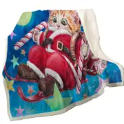 Funny Christmas Cats Skiing Kitten Santa Throw Blanket