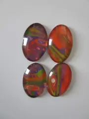 Orange Green Cabochons Oval Flats, Mosaics, Beads, Jewelry Making, Wire Wrap