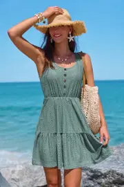 Cupshe Lush Leaves Green Cover-Up Mini Dress - Eucalyptus,M
