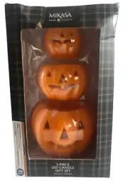 Mikasa Orange Pumpkin LED Candles Real Wax Set of 3 Flameless Smoke Free 3 Sizes
