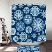 Sparkling Blue Snowflakes Mandalas Shower Curtain