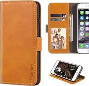 [Shantime] Stylish Leather Wallet Case Compatible with Tecno Camon 12 Pro, Magnetic Shockproof Flip Cover with Card Holders, Photo Frame and Kickstand(Light Brown)