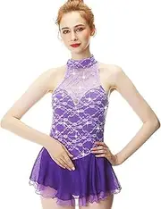[Zagitova] Ice Figure Skating Dress for Girls with Shiny Rhinestone Sleeveless Printing Women Competition Dance Outfits