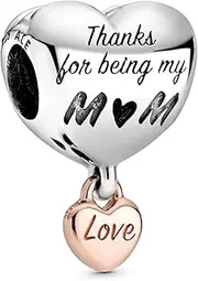 [PANDORA] Moments Women's 14k Rose Gold-Plated and Sterling Silver Thanks for Being my Mum Bracelet Charm