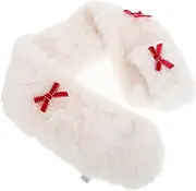 [TENDYCOCO] Winter Bow Scarf Neckerchief Scarves Warmer Faux Fur Cowl Cashmere Scarf Faux Fur Collar Neck Faux Fur Shawl Winter Faux Fur Scarf White Faux Rabbit Fur