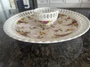 NWT Royal Albert Old Country Roses 13”Chip N Dip Set Reticulated Rim Porcelain