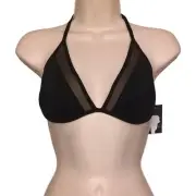 MOSSIMO Black Mesh Panel Halter Neck Black Bikini Top Large NWT